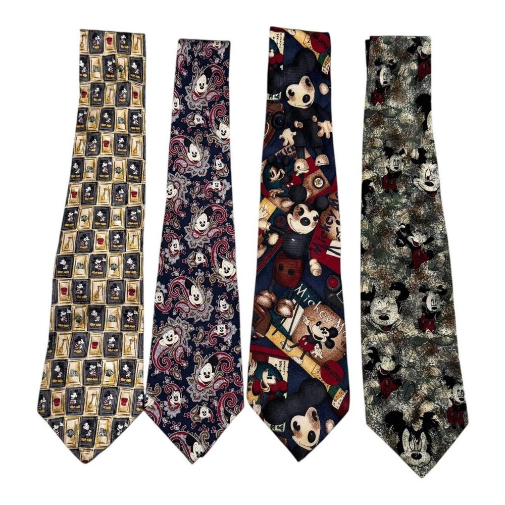 Lot of 4 Vintage Walt Disney World Mickey Mouse‎ Multicolor Silk Ties